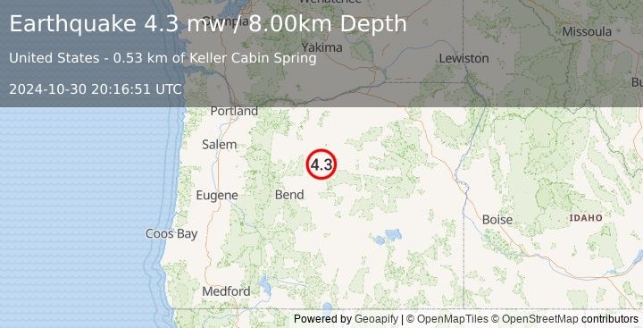 Earthquake OREGON (4.3 mw) (2024-10-30 20:16:51 UTC)