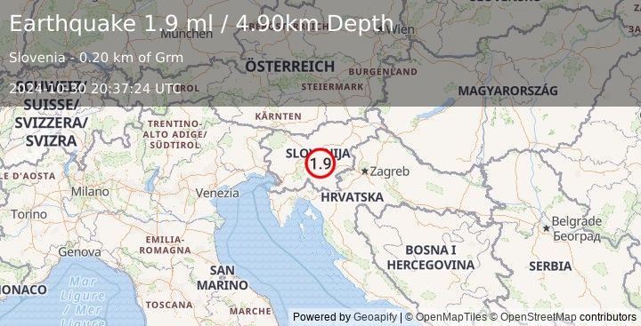 Earthquake SLOVENIA (1.9 ml) (2024-10-30 20:37:24 UTC)