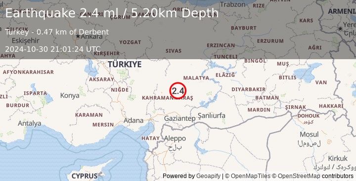 Earthquake CENTRAL TURKEY (2.4 ml) (2024-10-30 21:01:24 UTC)