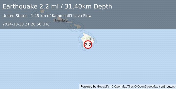 Earthquake ISLAND OF HAWAII, HAWAII (2.2 ml) (2024-10-30 21:26:50 UTC)