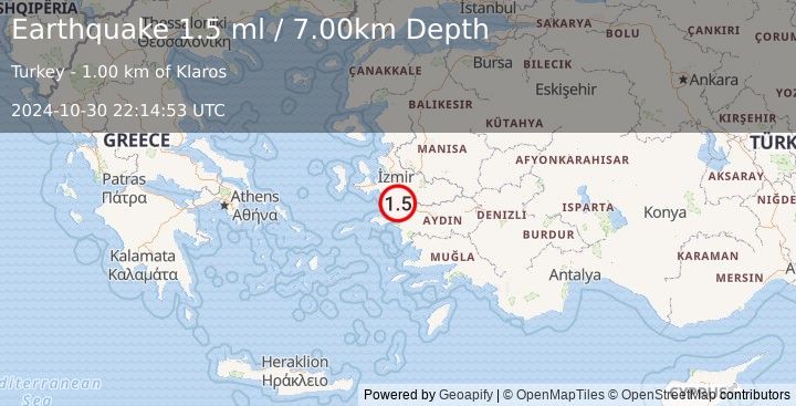 Earthquake WESTERN TURKEY (1.5 ml) (2024-10-30 22:14:53 UTC)