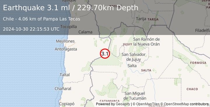 Earthquake ANTOFAGASTA, CHILE (3.1 ml) (2024-10-30 22:15:53 UTC)