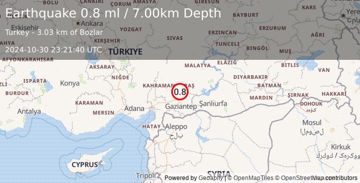 Earthquake CENTRAL TURKEY (0.8 ml) (2024-10-30 23:21:40 UTC)