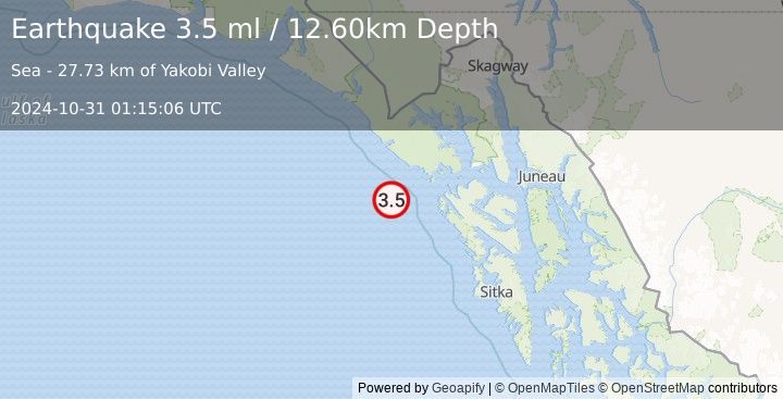 Earthquake SOUTHEASTERN ALASKA (3.5 ml) (2024-10-31 01:15:06 UTC)