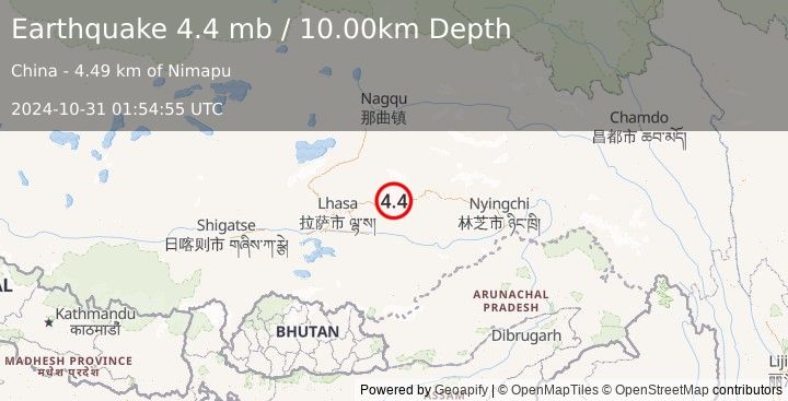 Earthquake EASTERN XIZANG (4.4 mb) (2024-10-31 01:54:55 UTC)