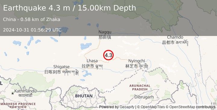 Earthquake EASTERN XIZANG (4.3 m) (2024-10-31 01:56:29 UTC)