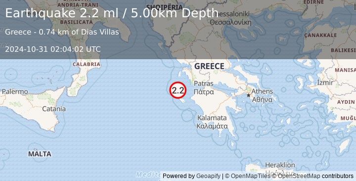 Earthquake GREECE (2.2 ml) (2024-10-31 02:04:02 UTC)