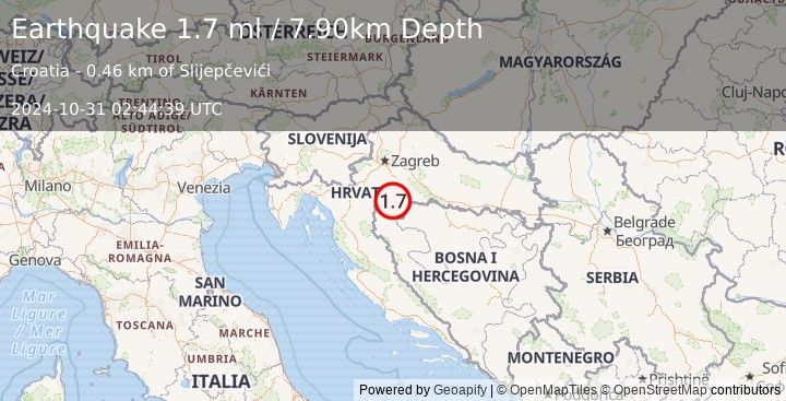 Earthquake CROATIA (1.7 ml) (2024-10-31 02:44:39 UTC)