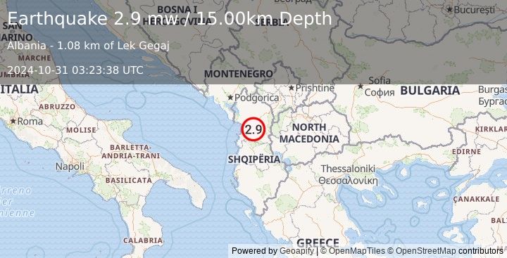 Earthquake ALBANIA (2.9 mw) (2024-10-31 03:23:38 UTC)