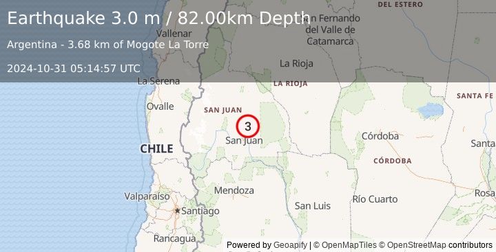 Earthquake SAN JUAN, ARGENTINA (3.0 m) (2024-10-31 05:14:57 UTC)