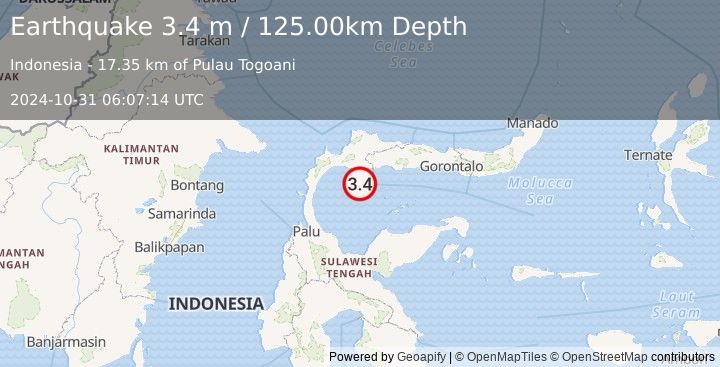 Earthquake MINAHASA, SULAWESI, INDONESIA (3.4 m) (2024-10-31 06:07:14 UTC)