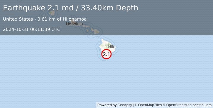 Earthquake ISLAND OF HAWAII, HAWAII (2.1 md) (2024-10-31 06:11:39 UTC)