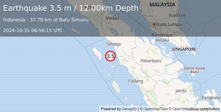 Earthquake NIAS REGION, INDONESIA (3.5 m) (2024-10-31 06:56:15 UTC)