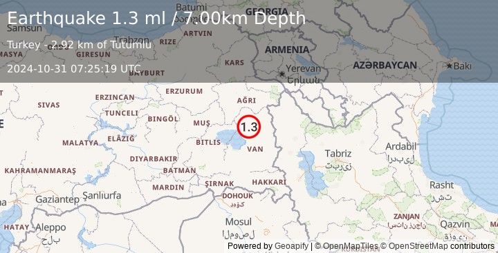 Earthquake EASTERN TURKEY (1.3 ml) (2024-10-31 07:25:19 UTC)