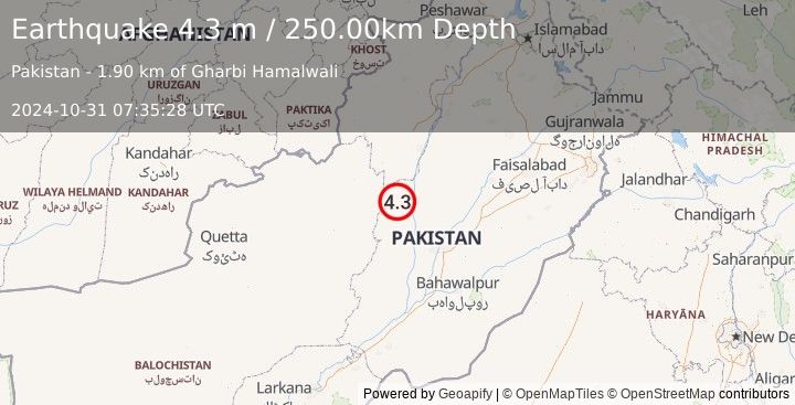 Earthquake PAKISTAN (4.3 m) (2024-10-31 07:35:28 UTC)