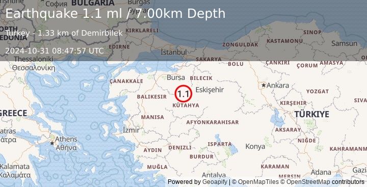 Earthquake WESTERN TURKEY (1.1 ml) (2024-10-31 08:47:57 UTC)