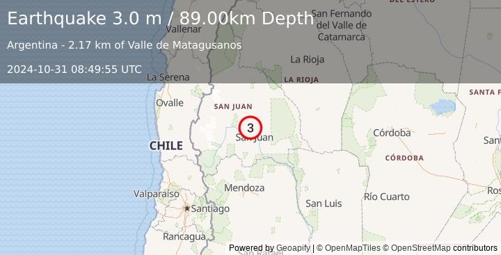 Earthquake SAN JUAN, ARGENTINA (3.0 m) (2024-10-31 08:49:55 UTC)