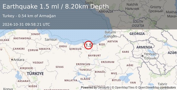 Earthquake EASTERN TURKEY (1.5 ml) (2024-10-31 09:58:21 UTC)