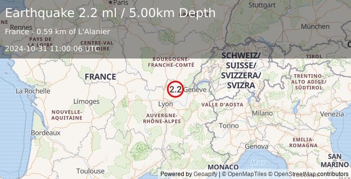 Earthquake FRANCE (2.2 ml) (2024-10-31 11:00:06 UTC)