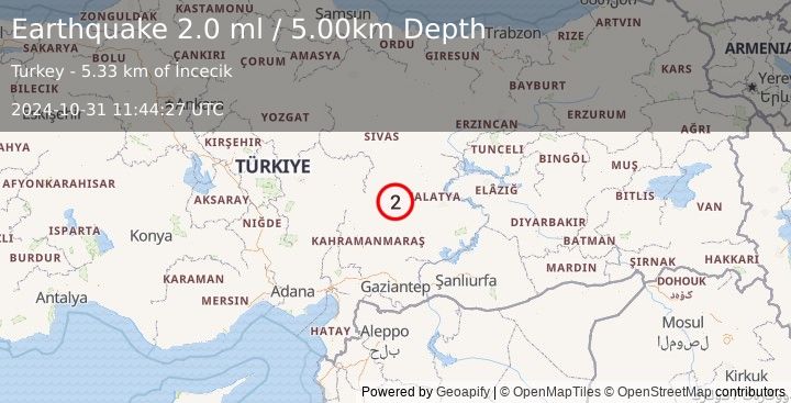 Earthquake CENTRAL TURKEY (2.0 ml) (2024-10-31 11:44:27 UTC)