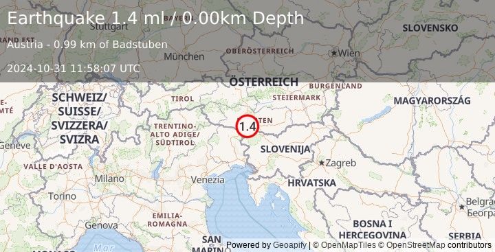 Earthquake AUSTRIA (1.4 ml) (2024-10-31 11:58:07 UTC)