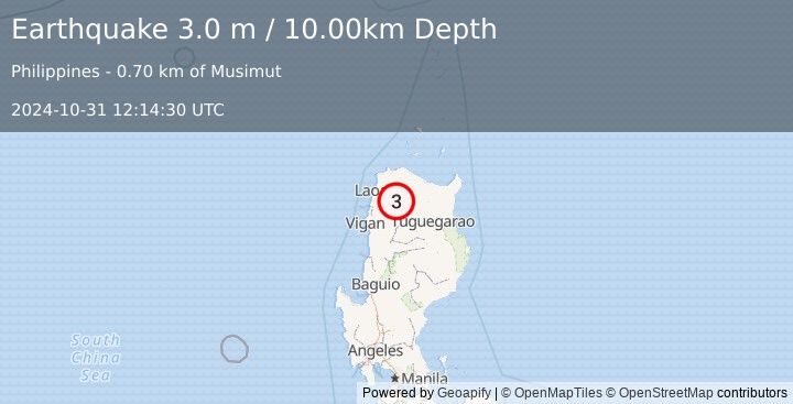 Earthquake LUZON, PHILIPPINES (3.0 m) (2024-10-31 12:14:30 UTC)