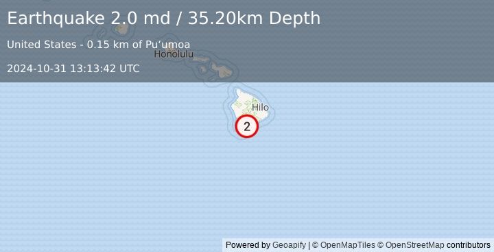 Earthquake ISLAND OF HAWAII, HAWAII (2.0 md) (2024-10-31 13:13:42 UTC)