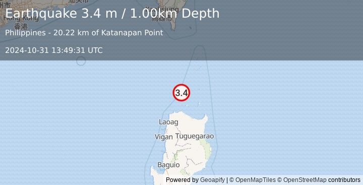 Earthquake BABUYAN ISL REGION, PHILIPPINES (3.4 m) (2024-10-31 13:49:31 UTC)