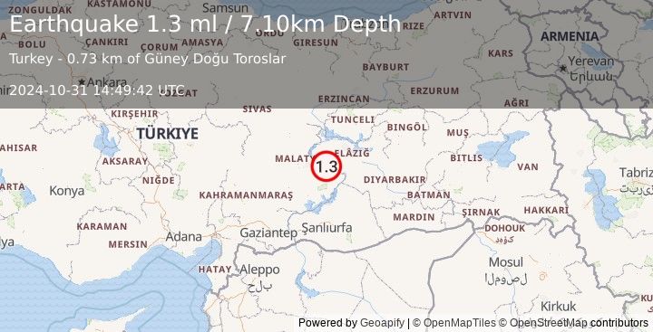 Earthquake EASTERN TURKEY (1.3 ml) (2024-10-31 14:49:42 UTC)