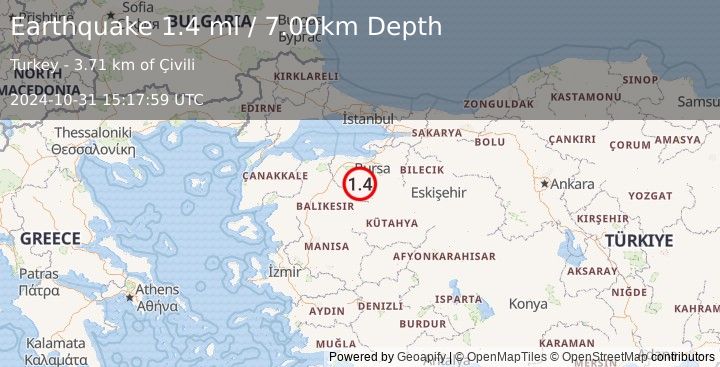 Earthquake WESTERN TURKEY (1.4 ml) (2024-10-31 15:17:59 UTC)