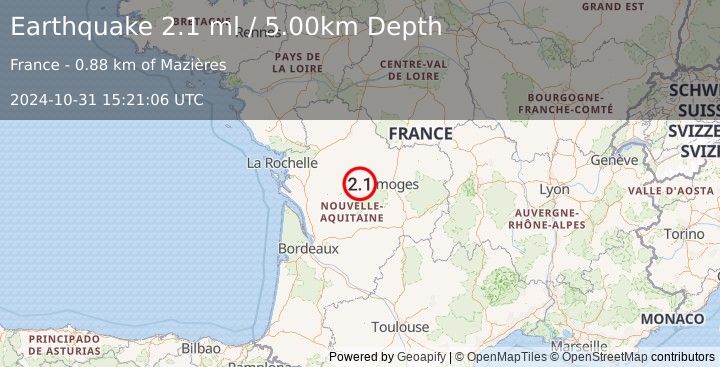 Earthquake FRANCE (2.1 ml) (2024-10-31 15:21:06 UTC)