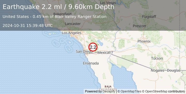 Earthquake SOUTHERN CALIFORNIA (2.2 ml) (2024-10-31 15:39:48 UTC)