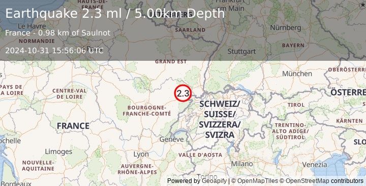 Earthquake FRANCE (2.3 ml) (2024-10-31 15:56:06 UTC)