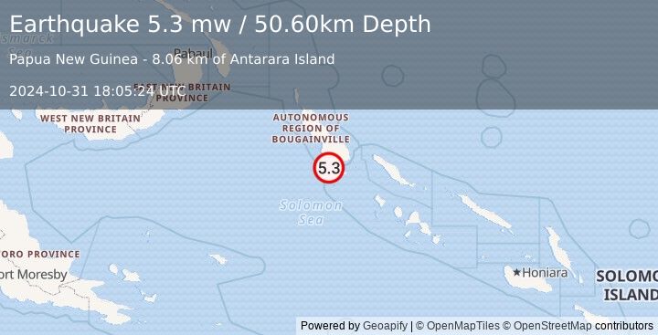 Earthquake BOUGAINVILLE REGION, P.N.G. (5.3 mw) (2024-10-31 18:05:24 UTC)