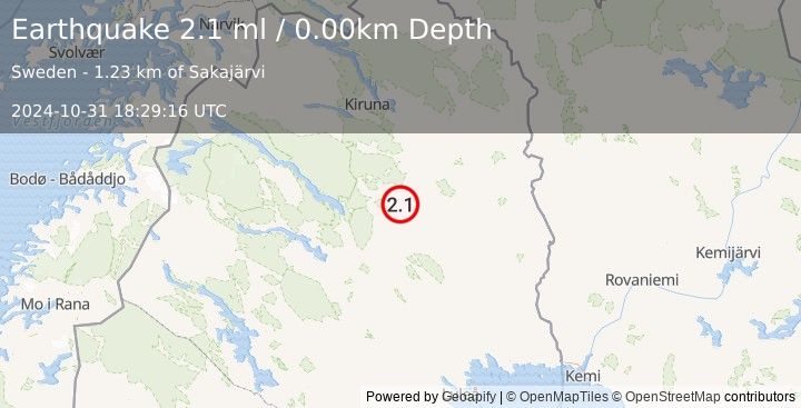 Earthquake SWEDEN (2.1 ml) (2024-10-31 18:29:16 UTC)