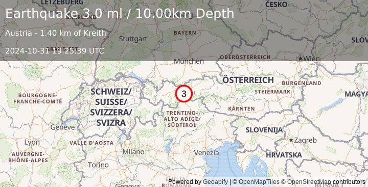 Earthquake AUSTRIA (3.0 ml) (2024-10-31 19:25:39 UTC)