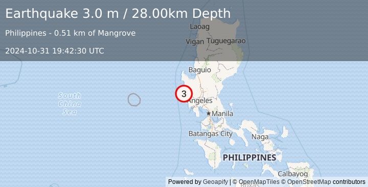 Earthquake LUZON, PHILIPPINES (3.0 m) (2024-10-31 19:42:30 UTC)