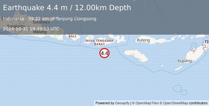 Earthquake SUMBAWA REGION, INDONESIA (4.4 m) (2024-10-31 19:49:13 UTC)