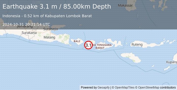 Earthquake LOMBOK REGION, INDONESIA (3.1 m) (2024-10-31 20:21:14 UTC)