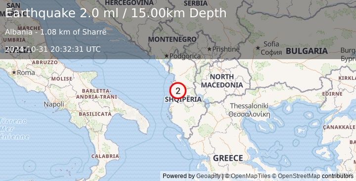 Earthquake ALBANIA (2.0 ml) (2024-10-31 20:32:31 UTC)