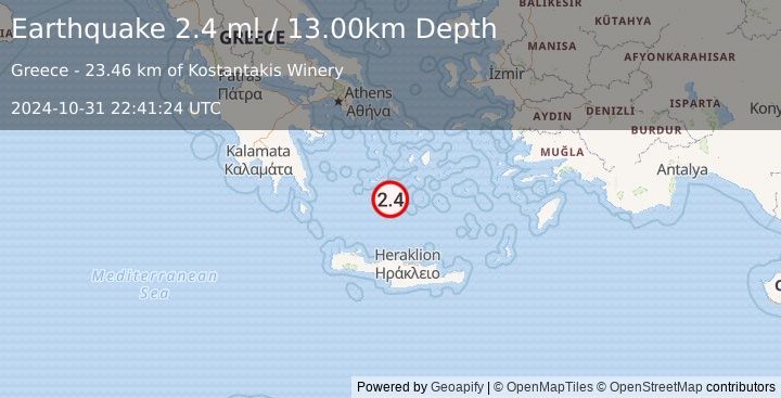 Earthquake SOUTHERN GREECE (2.4 ml) (2024-10-31 22:41:24 UTC)