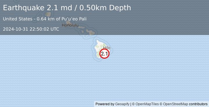 Earthquake ISLAND OF HAWAII, HAWAII (2.1 md) (2024-10-31 22:50:02 UTC)