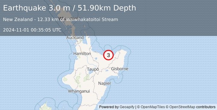 Earthquake OFF E. COAST OF N. ISLAND, N.Z. (3.0 m) (2024-11-01 00:35:05 UTC)