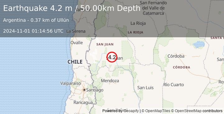 Earthquake SAN JUAN, ARGENTINA (4.2 m) (2024-11-01 01:14:56 UTC)