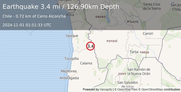 Earthquake ANTOFAGASTA, CHILE (3.4 ml) (2024-11-01 01:51:33 UTC)