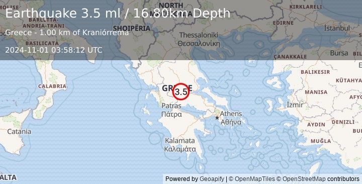 Earthquake GREECE (3.5 ml) (2024-11-01 03:58:12 UTC)