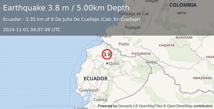 Earthquake COLOMBIA-ECUADOR BORDER REGION (3.8 m) (2024-11-01 04:07:49 UTC)