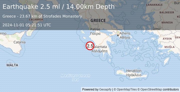 Earthquake SOUTHERN GREECE (2.5 ml) (2024-11-01 05:21:51 UTC)