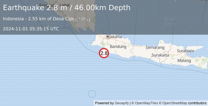 Earthquake JAVA, INDONESIA (2.8 m) (2024-11-01 05:35:15 UTC)