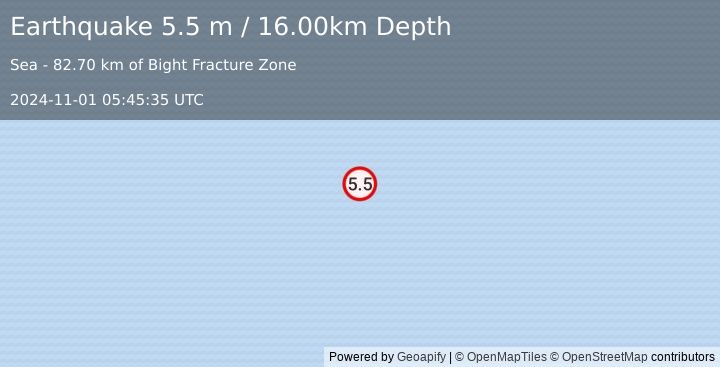 Earthquake REYKJANES RIDGE (5.5 m) (2024-11-01 05:45:35 UTC)